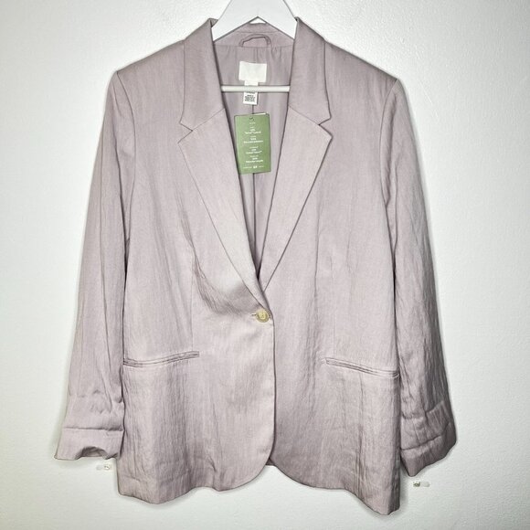 H&M Womens Blazer Coat Soft Light Tencel/Lyocell 2 Faux Pockets Lavender NWT - Picture 2 of 9